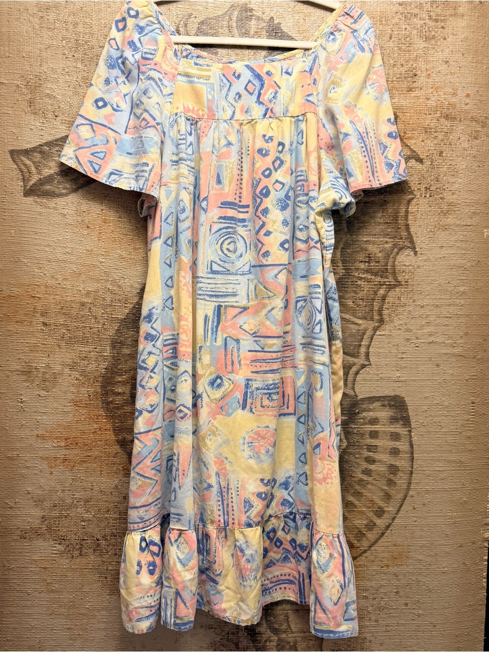 Vintage Haband Pastel Geometric Muumuu Mumu